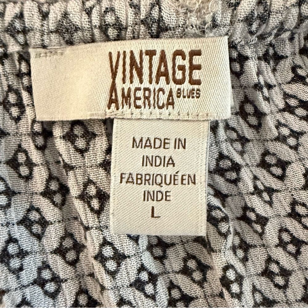 Vintage America Blues Women's Lagenlook Cream Blouse with Lace Details L - Picture 3 of 8